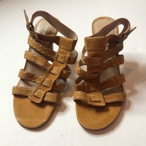 Via Spiga 3.5” heel sandals in mustard brown